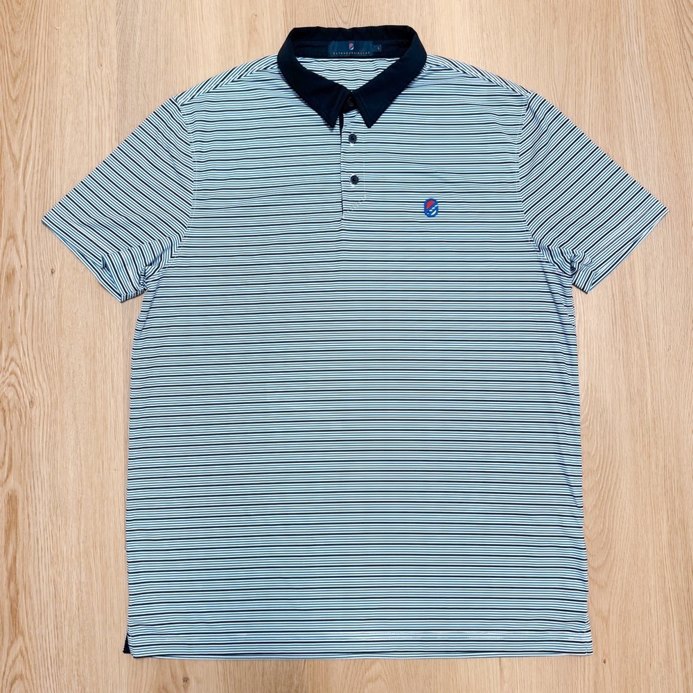 Extracurricular Blue White Black Stripe Short Sleeve Performance Golf Polo Large